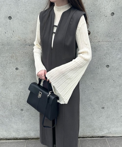 「junoah」 ノースリーブワンピース MEDIUM ライトベージュ レディース_画像6