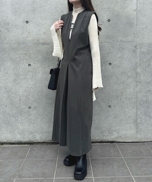「junoah」 ノースリーブワンピース MEDIUM ライトベージュ レディース_画像8