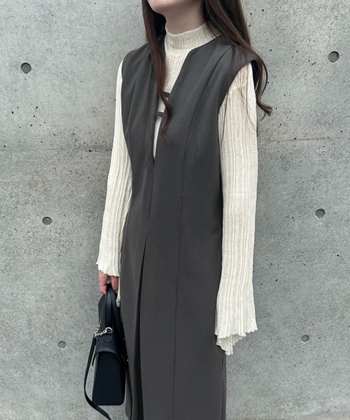「junoah」 ノースリーブワンピース MEDIUM ライトベージュ レディース_画像9