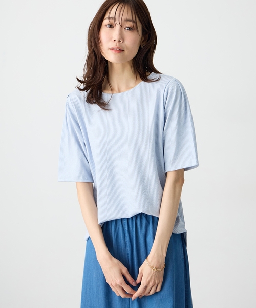 Petit Honfleur（プチオンフルール） tシャツ 半袖 サッカーストライプ