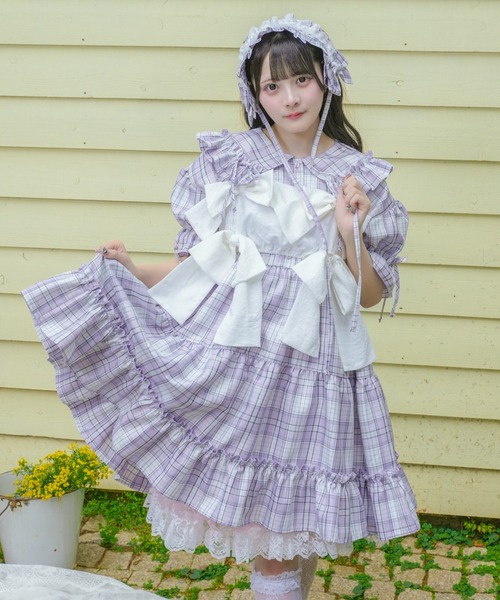 kutir パープル ワンピース×リボンビスチェ 2点セット kutir（クティール） 「クティールとレトロ」2wayレースリボンビスチェ