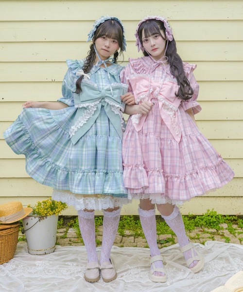 kutir パープル ワンピース×リボンビスチェ 2点セット kutir（クティール） 「クティールとレトロ」2wayレースリボンビスチェ