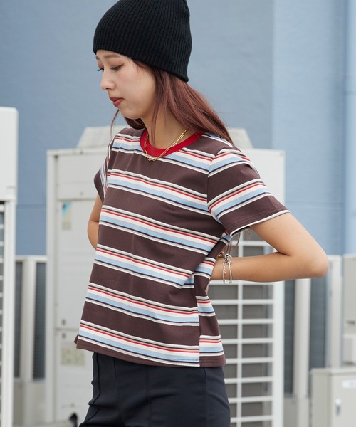 Chick tシャツ 半袖 Multi-Border Color Rib Cropped T-Shirt / マルチ