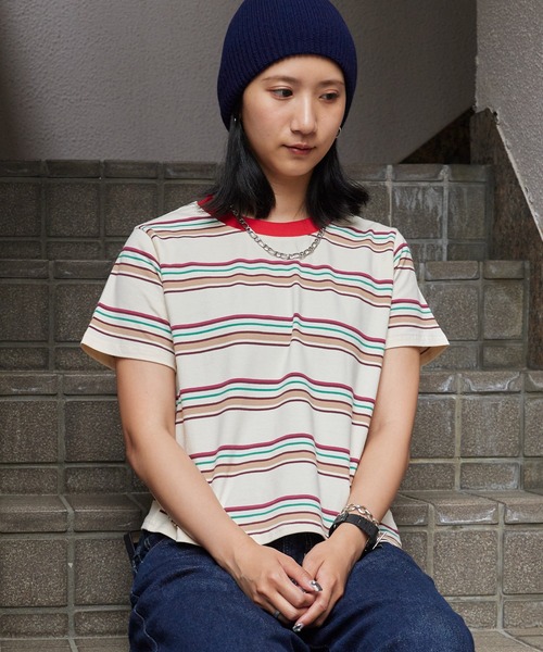 Chick tシャツ 半袖 Multi-Border Color Rib Cropped T-Shirt / マルチ