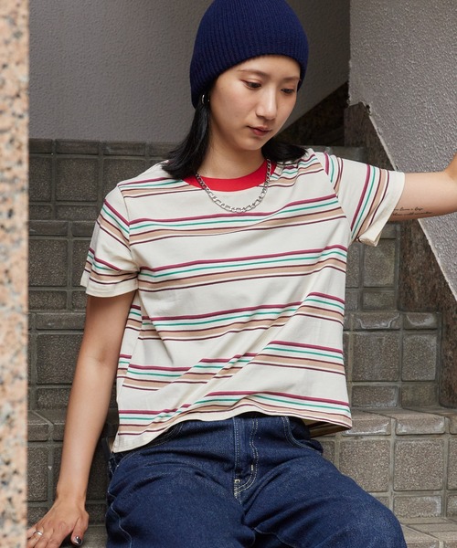 Chick tシャツ 半袖 Multi-Border Color Rib Cropped T-Shirt / マルチ