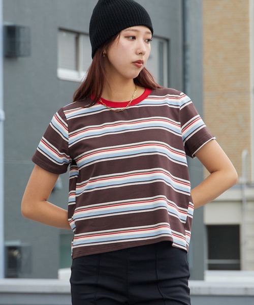 Chick tシャツ 半袖 Multi-Border Color Rib Cropped T-Shirt / マルチ