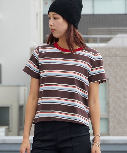 Chick tシャツ 半袖 Multi-Border Color Rib Cropped T-Shirt / マルチ
