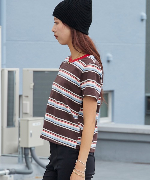 Chick tシャツ 半袖 Multi-Border Color Rib Cropped T-Shirt / マルチ