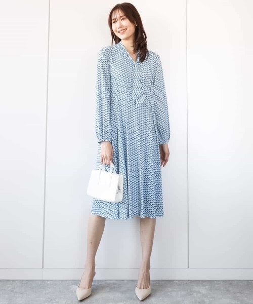 「MK MICHEL KLEIN」 長袖ワンピース 38 ネイビー レディース_画像4