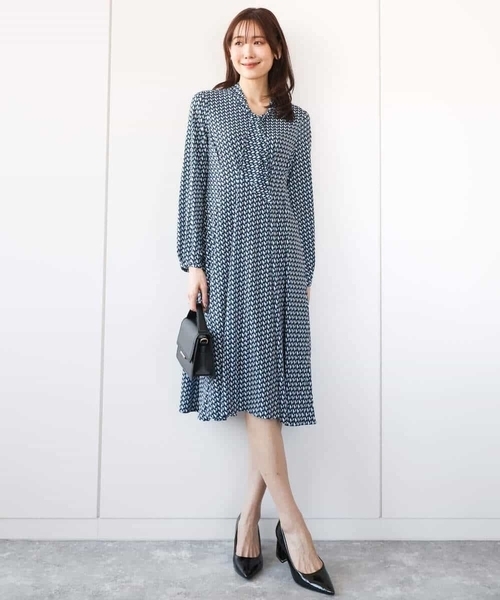 「MK MICHEL KLEIN」 長袖ワンピース 38 ネイビー レディース_画像7
