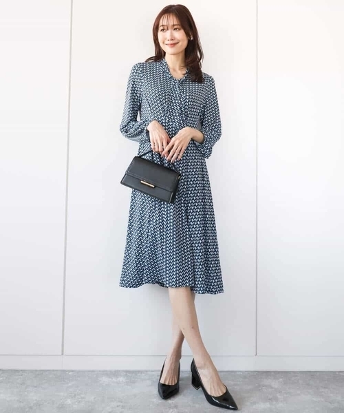 「MK MICHEL KLEIN」 長袖ワンピース 38 ネイビー レディース_画像8