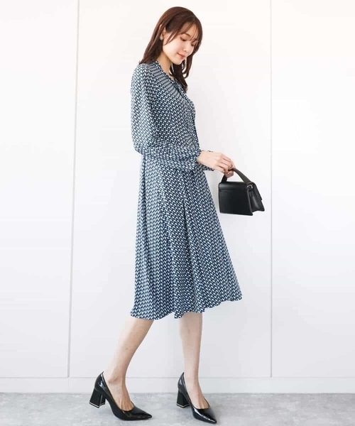 「MK MICHEL KLEIN」 長袖ワンピース 38 ネイビー レディース_画像9