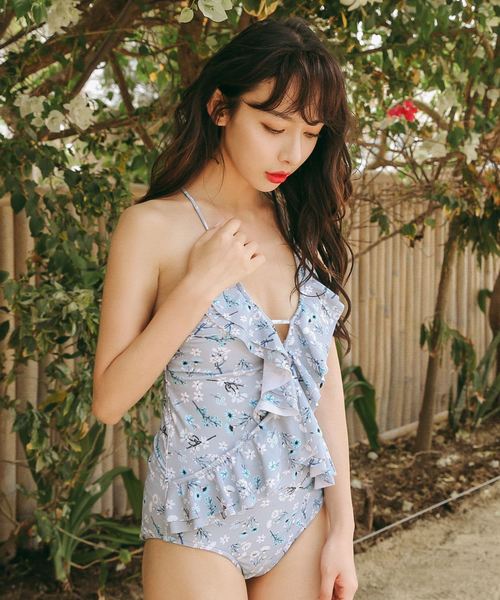 【韓国】水着 バック編み上げ ワンピース フリル お花 キュート Amazon.co.jp: ワンピースの女性用水着,セクシーな背中の開いた