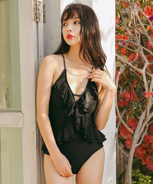 KOISAMA 水着 バッグデザインフリル付きワンピース レディース水着