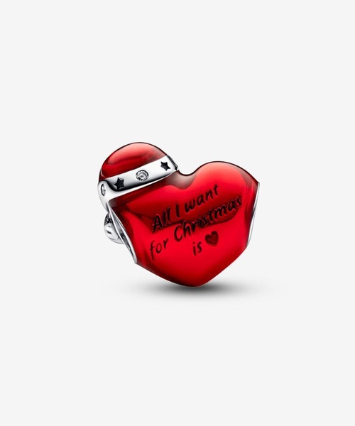 PANDORA チャーム メタリック レッド クリスマス ハート