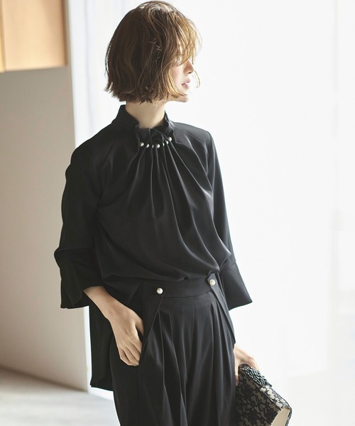 RUIRUE BUTIQUE パールつきパンツスーツ M RUIRUE BOUTIQUE（ルイルエブティック） パンツドレス サイドプリーツ