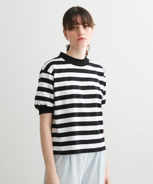 three dots（スリー ドッツ） tシャツ 半袖 ビッグストライプ パフT