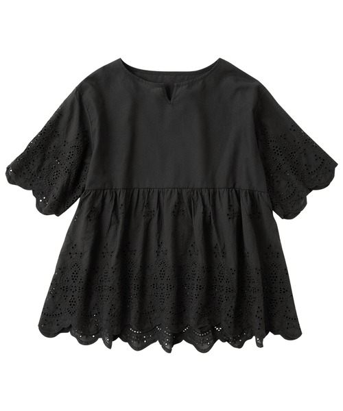 【未使用品】TO BE CHIC レースチュニック　ドッキング　キーネック　黒 未使用品】TO BE CHIC レースチュニック ドッキング キーネック