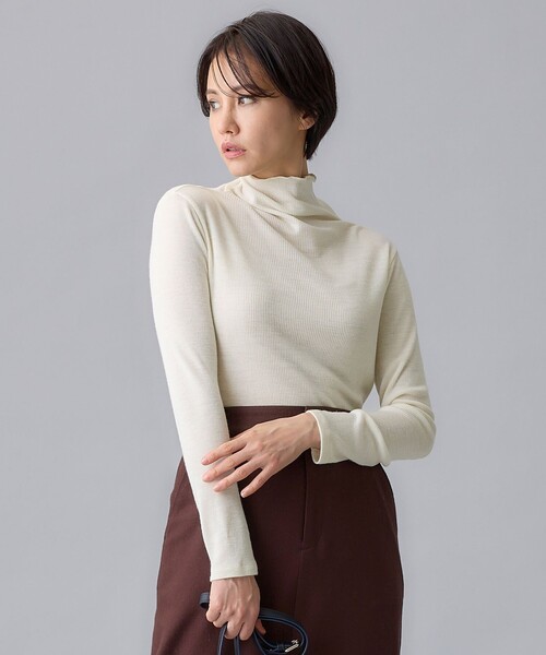 tシャツ 「洗える」ソフトウールリブボトルネック  カットソー レディース