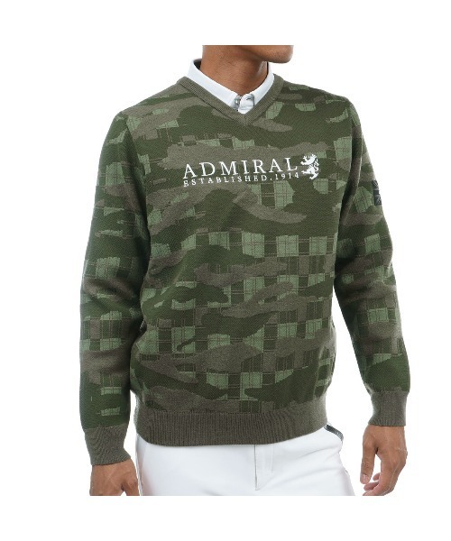 Admiral - [アドミラル ゴルフ] セーター カモフラジャカード 裏地付 Ｖネック ADMA Admiral Golf セーター ニット カモフラジャカード 裏地付 V
