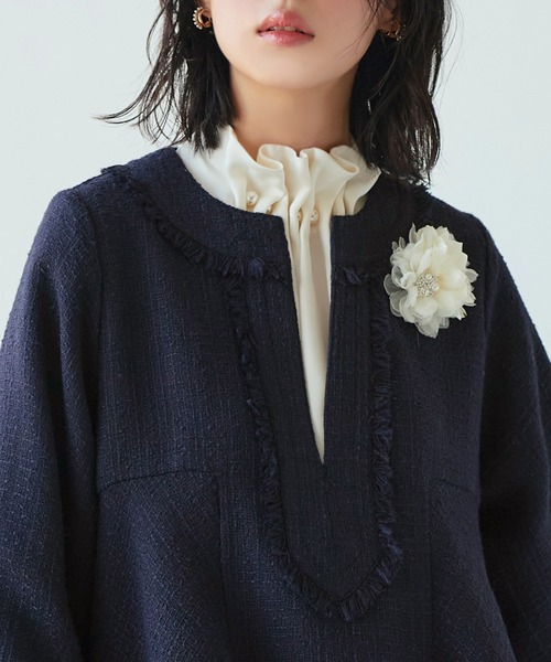 ルイルエブティック RUIRUE BOUTIQUE ツイードバックテールプルオーバー＆セミフレアパンツセットアップ （ブラック） RUIRUE BOUTIQUE ルイルエブティック ツイードバックテールプル