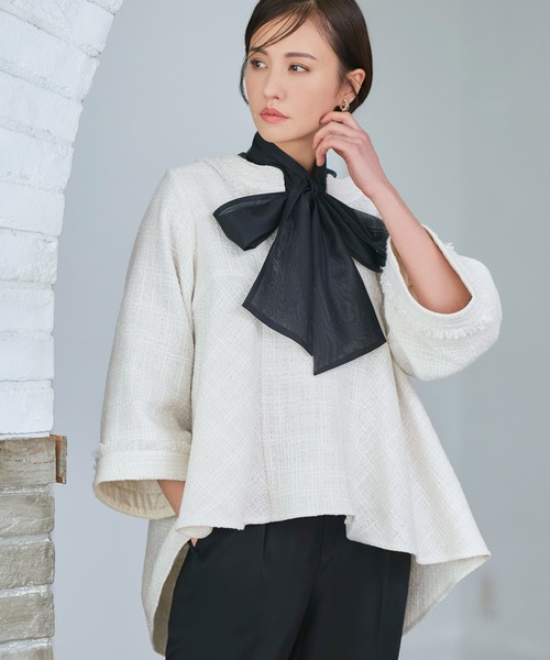 ルイルエブティック RUIRUE BOUTIQUE ツイードバックテールプルオーバー＆セミフレアパンツセットアップ （ブラック） RUIRUE BOUTIQUE セットアップ 「オケージョン対応」ツイード