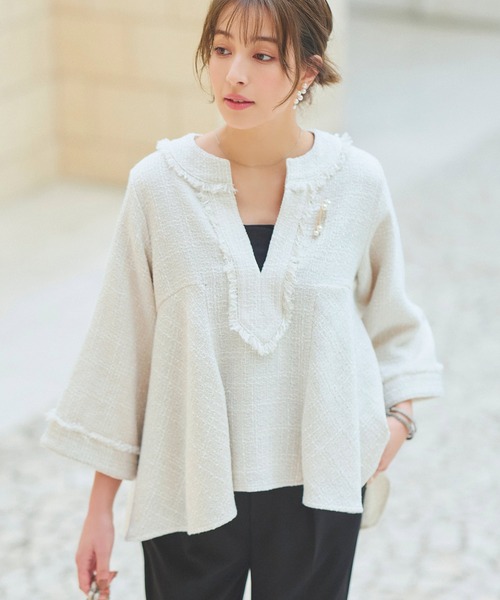 ルイルエブティック RUIRUE BOUTIQUE ツイードバックテールプルオーバー＆セミフレアパンツセットアップ （ブラック） RUIRUE BOUTIQUE ルイルエブティック ツイードバックテールプル