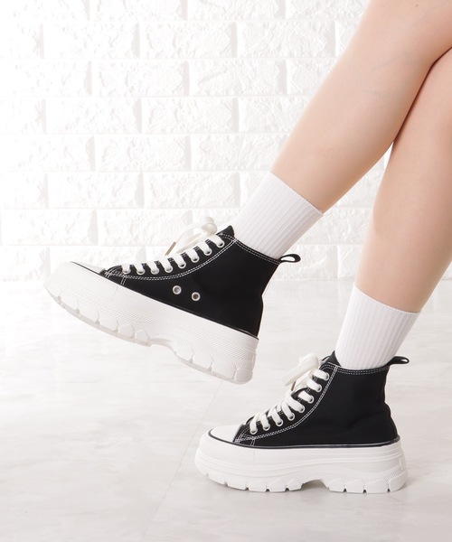 Lace Ladies スニーカー ハイカット 厚底 レースアップ キャンバス 