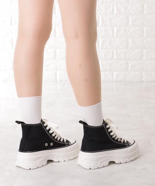 1807*日本未*GOTHIC LACE UP/パール 厚底キャンバススニーカー 1807*日本未*GOTHIC LACE UP/パール 厚底キャンバススニーカー