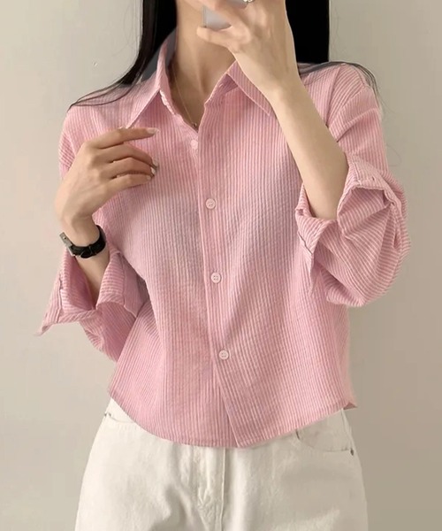 DIESEL シースルー ピンク グレー シアーシャツ 襟付き タグ付き