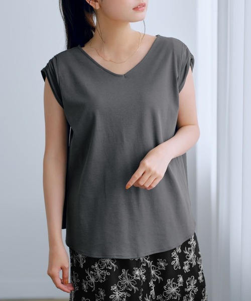 tシャツ ドロストスリーブカットトップス「低身長・小柄女性」 レディース
