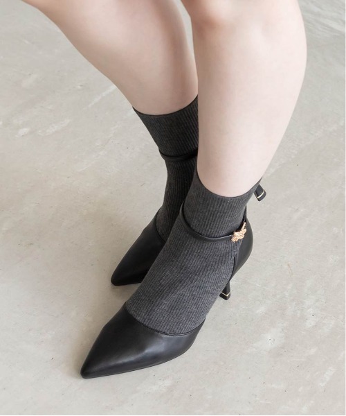 美品　ランダ　RANDA ニットドッキングブーツ　ローファー　ビジュ　パール　M 美品ランダRANDA ニットドッキングブーツローファービジュパールM