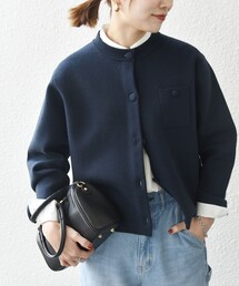CELDEORD ノーカラー　ニットカーディガン ネイビー　38 934b18cb7f9dbb3a346d0991cff5f2