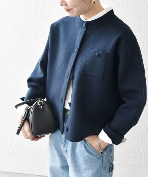 SHIPS any カーディガン any:「手洗い可能」ミラノリブ ノーカラー