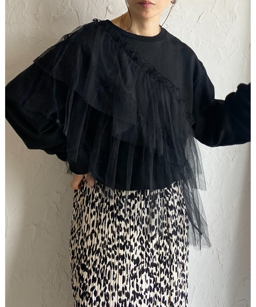 Bibiy♡Camille top スウェット チュール She's Closet トレーナー スウェット 長袖ボリュームチュール