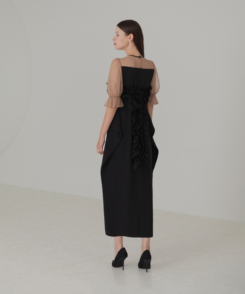 Leja ドレス 「LEJA」フリルチュールパフスリーブ変形ライン