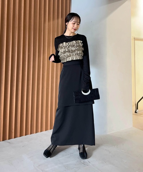 Leja ドレス 「LEJA」フリルチュールパフスリーブ変形ライン