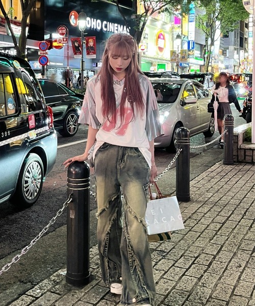 KsG ウォッシュドルーズフリンジデニム KsG ジーンズ デニム デニムパンツ ウォッシュドブルーフリンジ