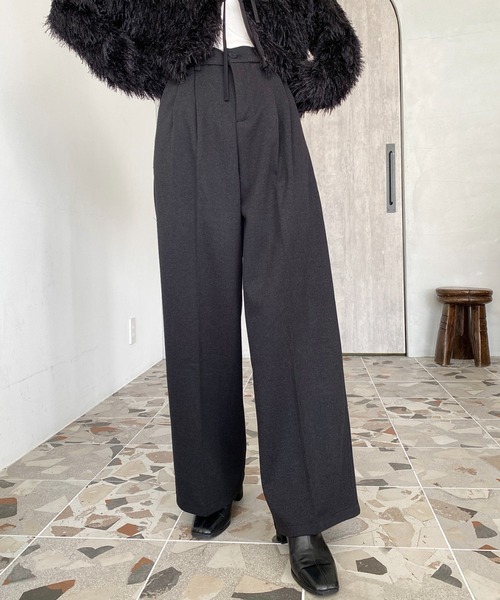 パンツ ウールライク起毛ツータックセミワイドパンツ レディース