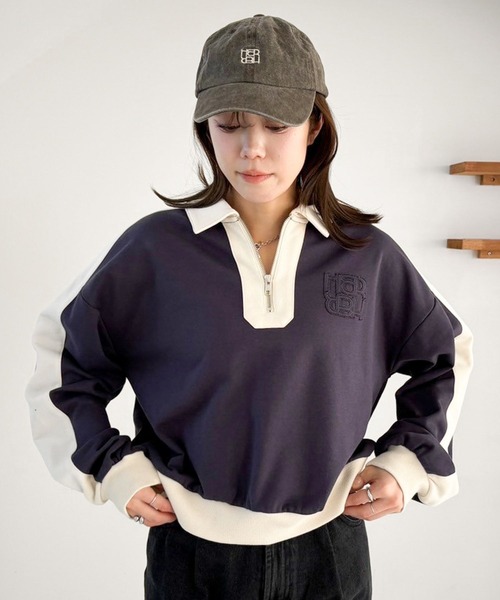 YUKI スウェットシャツ Heather トレーナー スウェット ハーフZIPロゴ裏毛スウェット