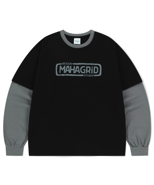 tシャツ 「mahagrid/マハグリッド」 BANNER LOGO LAYERED LS TEE/バナーロゴレイヤード ロンTEE レディース メン