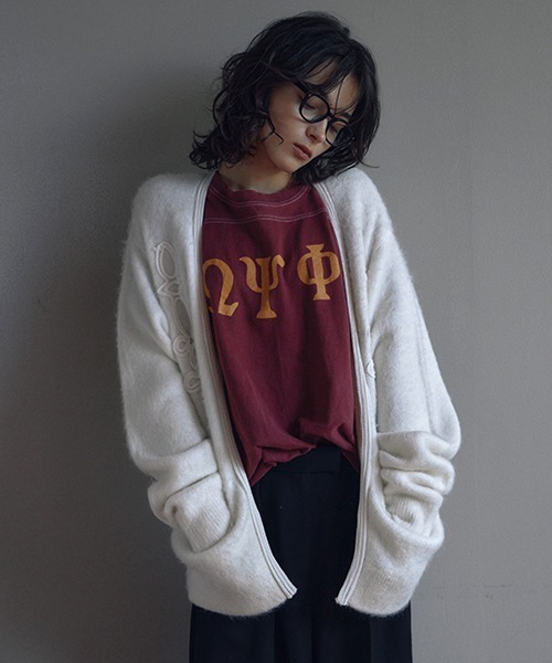 カーディガン CREST EMBROIDERY MOHAIR KNIT CARDIGAN レディース