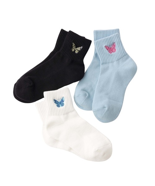 レディースソックス X-girl 靴下 EMBROIDERED BUTTERFLY SHORT RIB SOCKS レディース