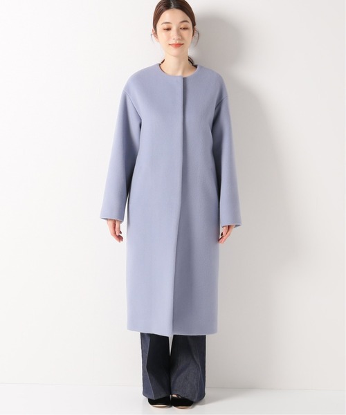 IENA イエナ 定番ノーカラーロングコート ウールコート　グレー 36 IENA（イエナ） ノーカラーコート 36 グレー レディース : ZOZOTOWN
