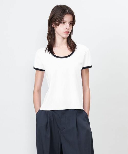 tシャツ 「ASTRAET」コットン フライス トリム UネックTシャツ レディース