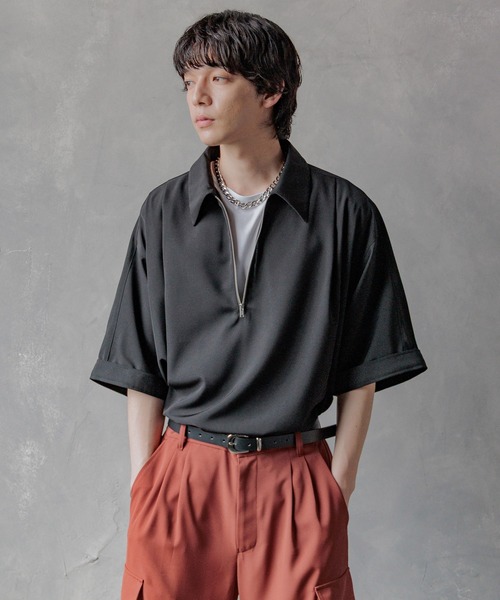 ③ HUGO スラブ生地 仕立て ハーフZIPシャツ  XXL ③ HUGO スラブ生地 仕立て ハーフZIPシャツ XXL HALF ZIP SHIRT