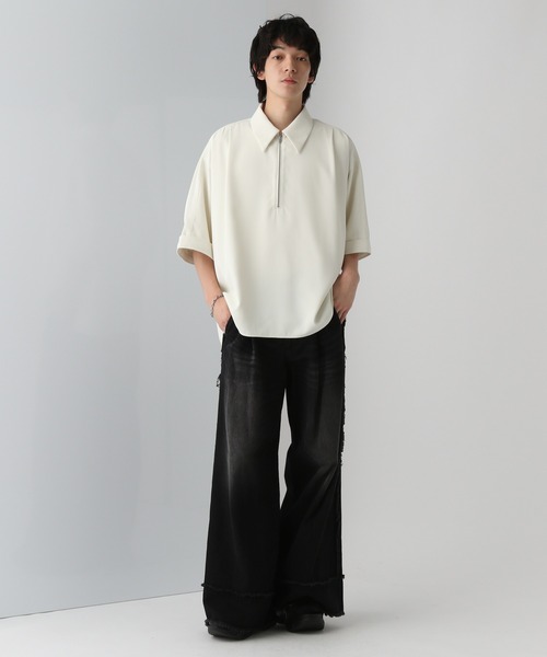 ③ HUGO スラブ生地 仕立て ハーフZIPシャツ  XXL HARE シャツ 「SET UP対応」DABOルーズハーフZIPシャツ(HARE