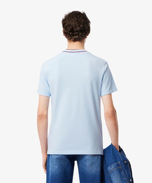 LACOSTE tシャツ 配色ラインドリブネック鹿の子地 半袖Tシャツ