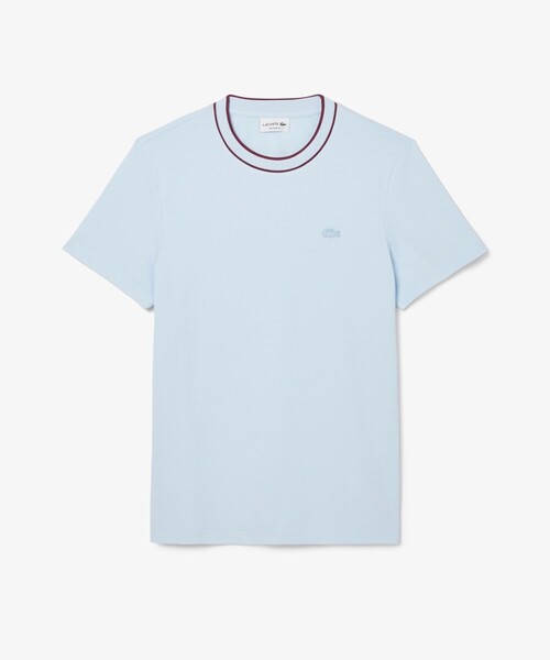 LACOSTE tシャツ 配色ラインドリブネック鹿の子地 半袖Tシャツ