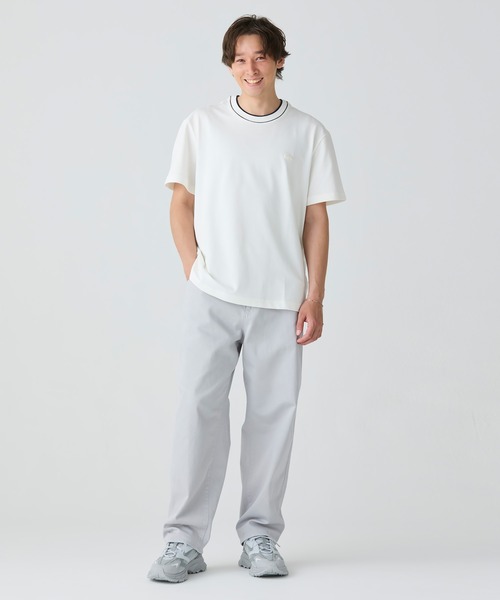 LACOSTE tシャツ 配色ラインドリブネック鹿の子地 半袖Tシャツ